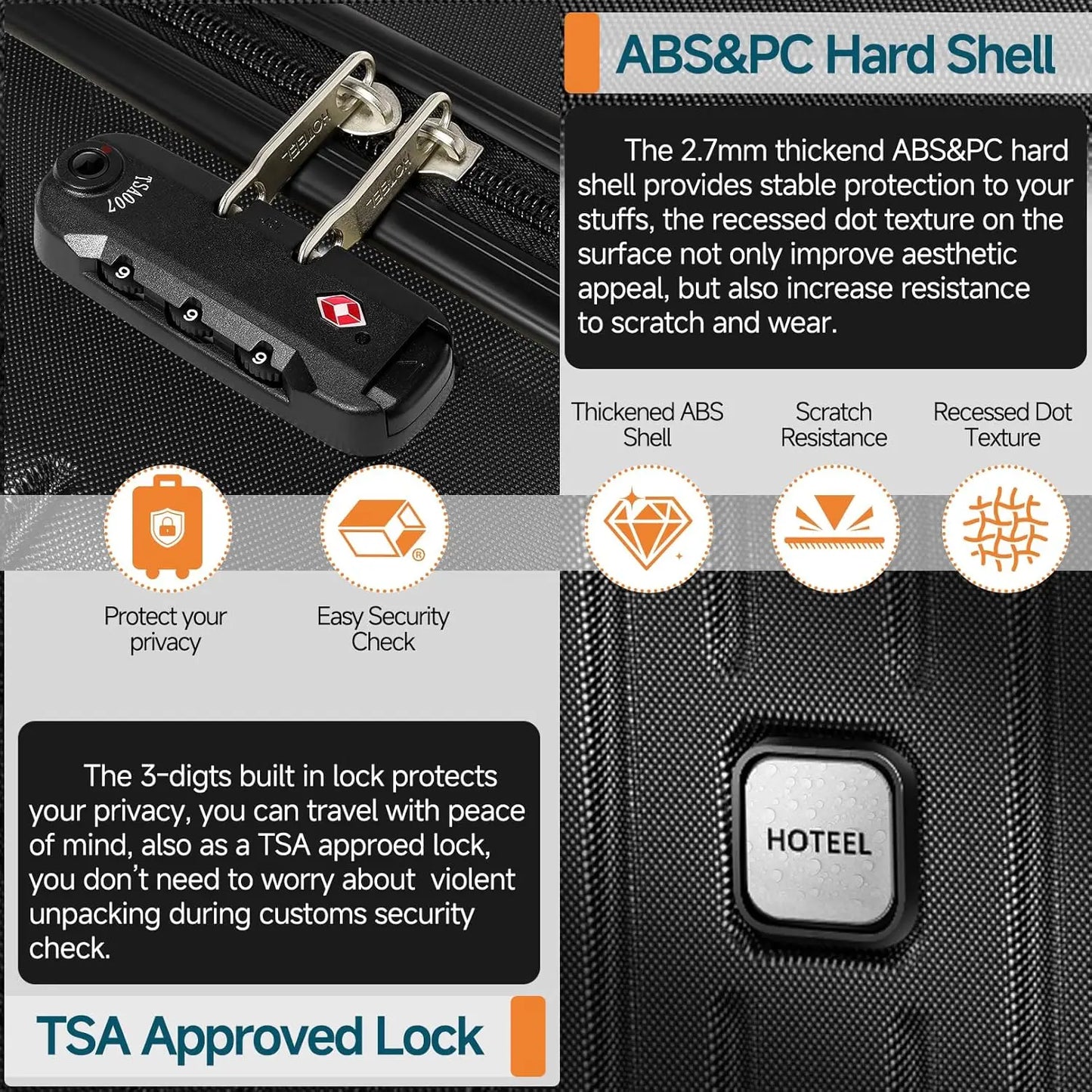 5 Piece Luggage Set with TSA Lock, Hardshell Suitcase