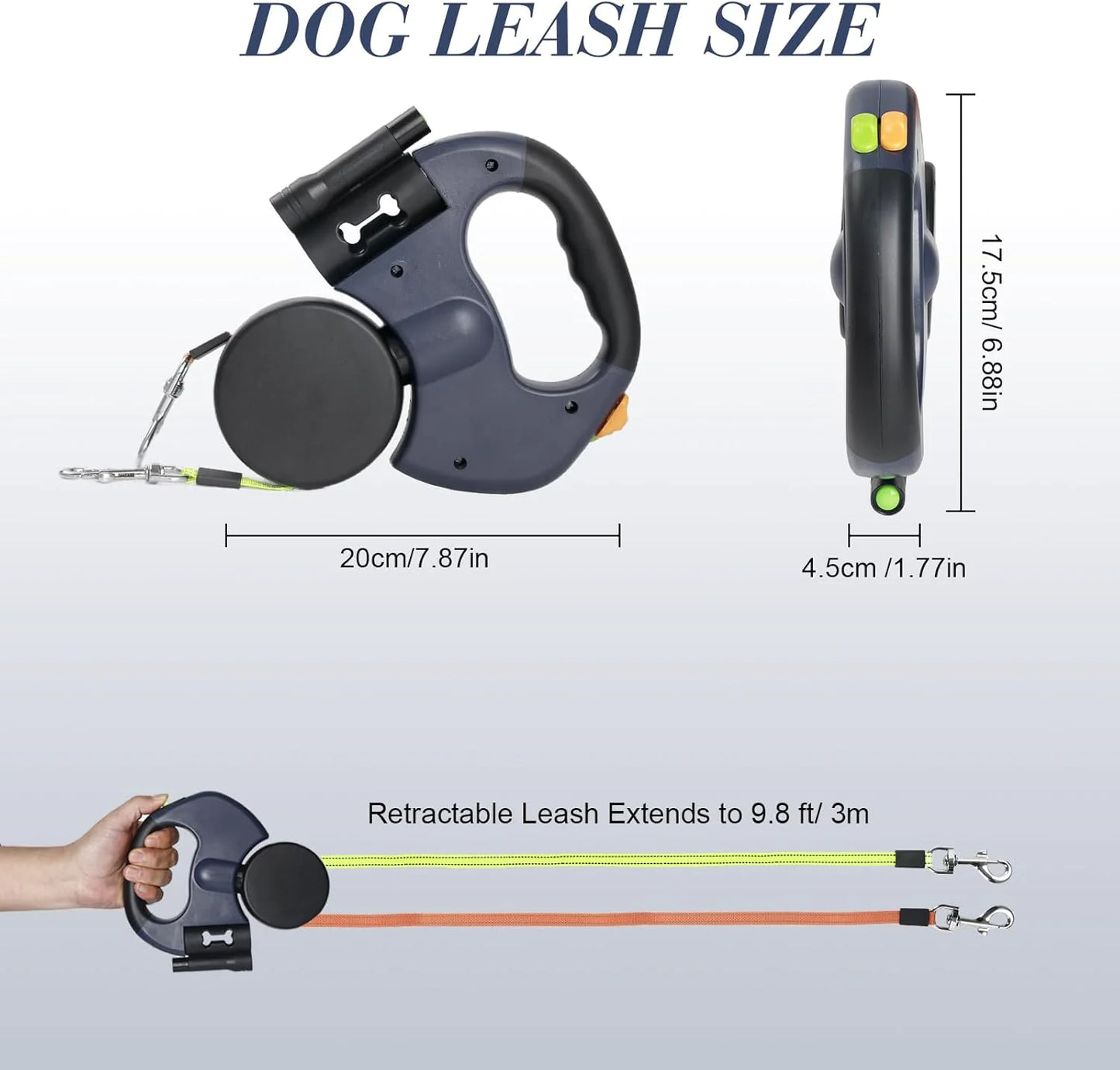 Dual Retractable Dog Leash for 2 Dogs – 360° Swivel, LED Light & Waste Bag Holder - Hot deals wave - 74529604