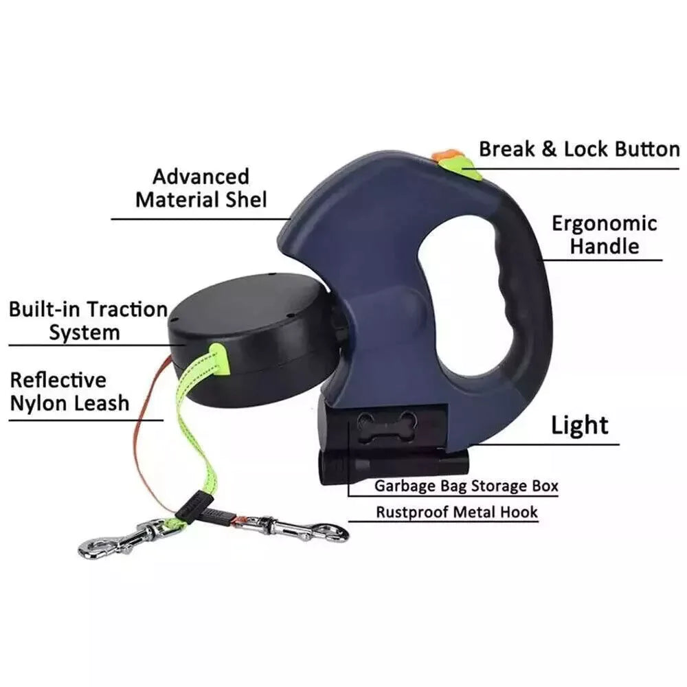 Reflective dual dog leash for night safety