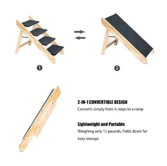 Foldable 4-Tier Wooden Pet Stairs & Ramp – Portable Dog Steps for Beds & Cars, Supports Up to 110 lbs - Hot deals wave - 1713654