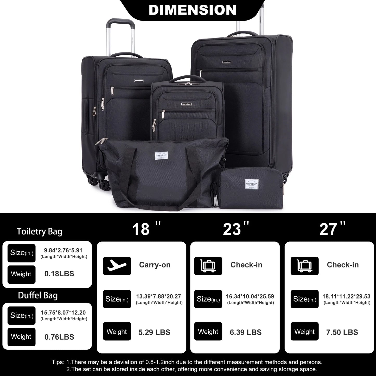 Luggage Set with Expandable, Lightweight Softside
