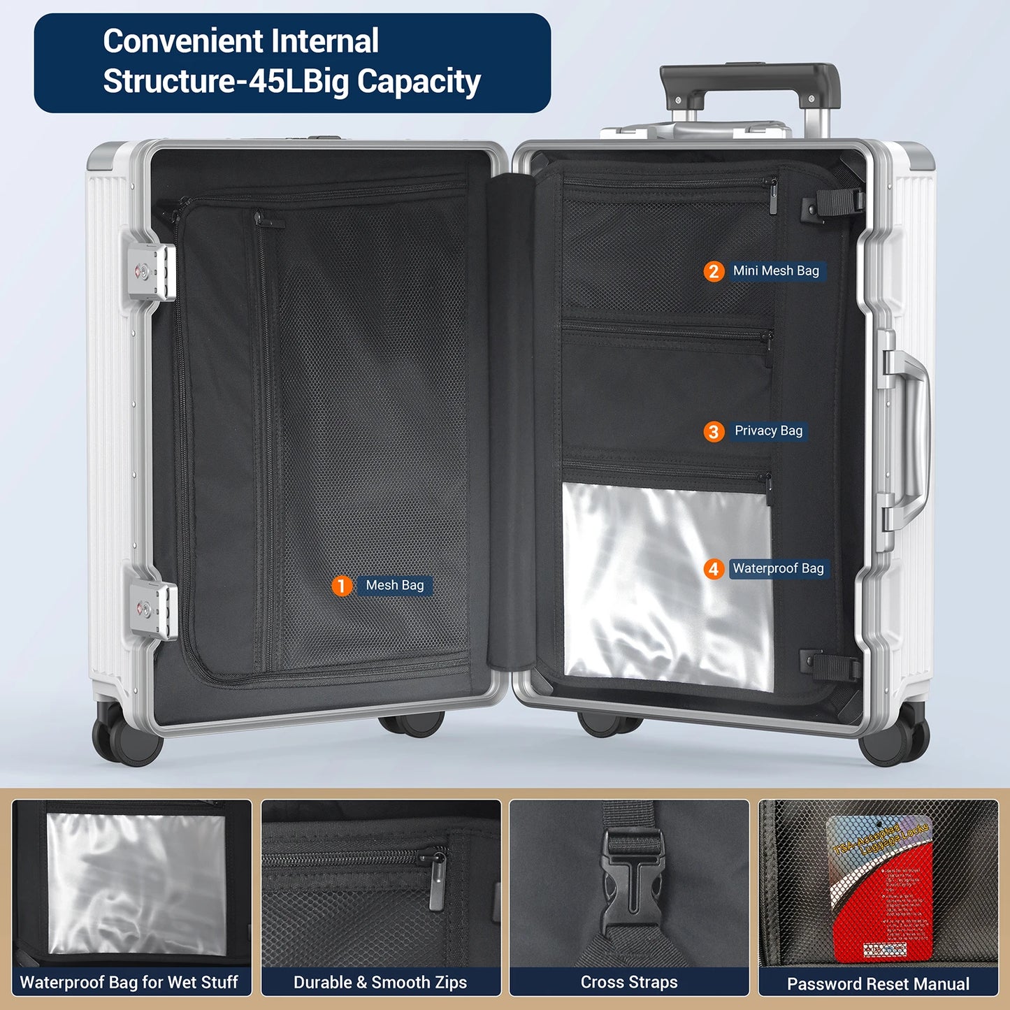 Airline Approved Carry On Luggage,Aluminum Framed