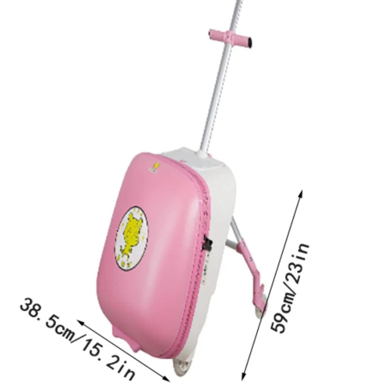 The suitcase can be ridden on and sat on