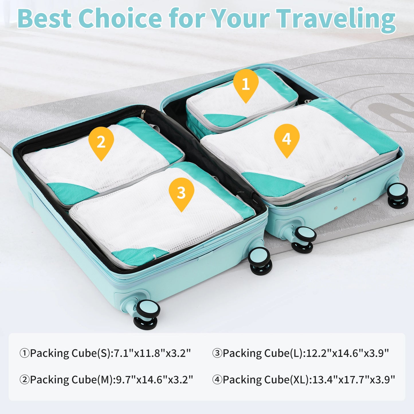 4 Piece Luggage Set with Compression Packing Cubes