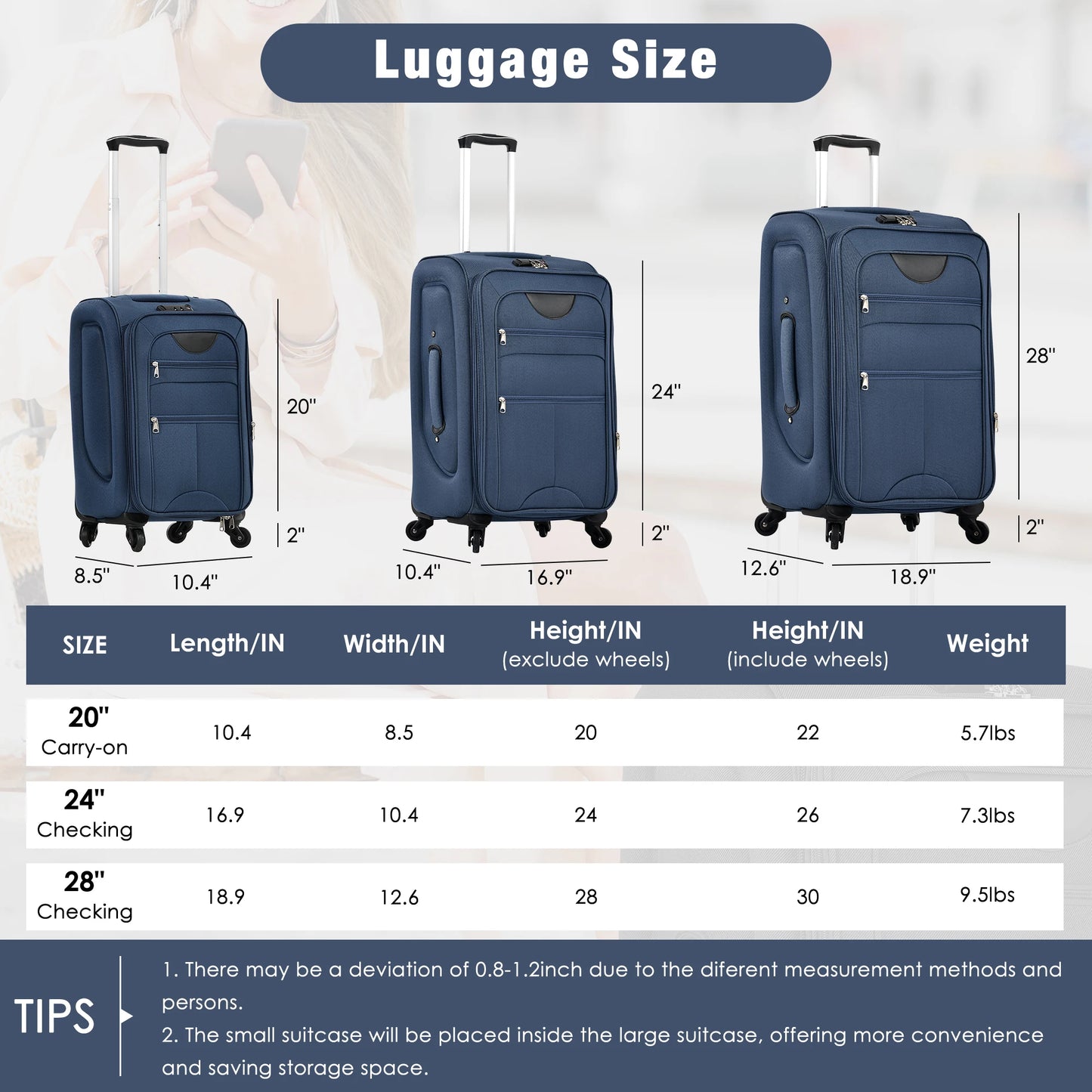 Softside Luggage Expandable Set Suitcase with Duffel Bag