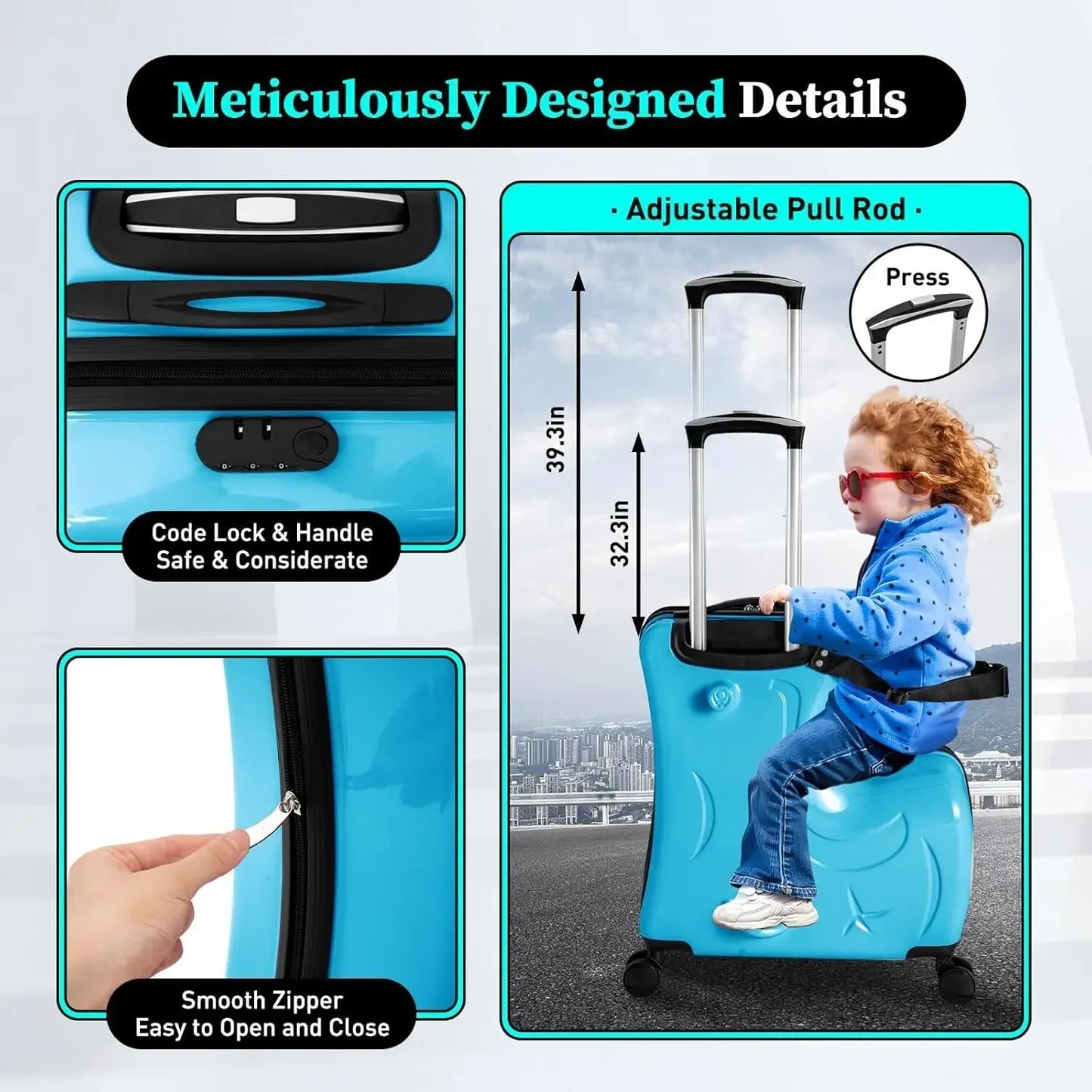 Kid's Ride-on Travel Suitcase Travel Rolling Luggage