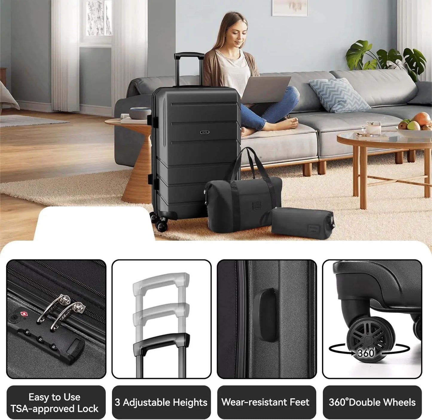 5PCS Luggage Set Expandable ABS+PC Hardshell