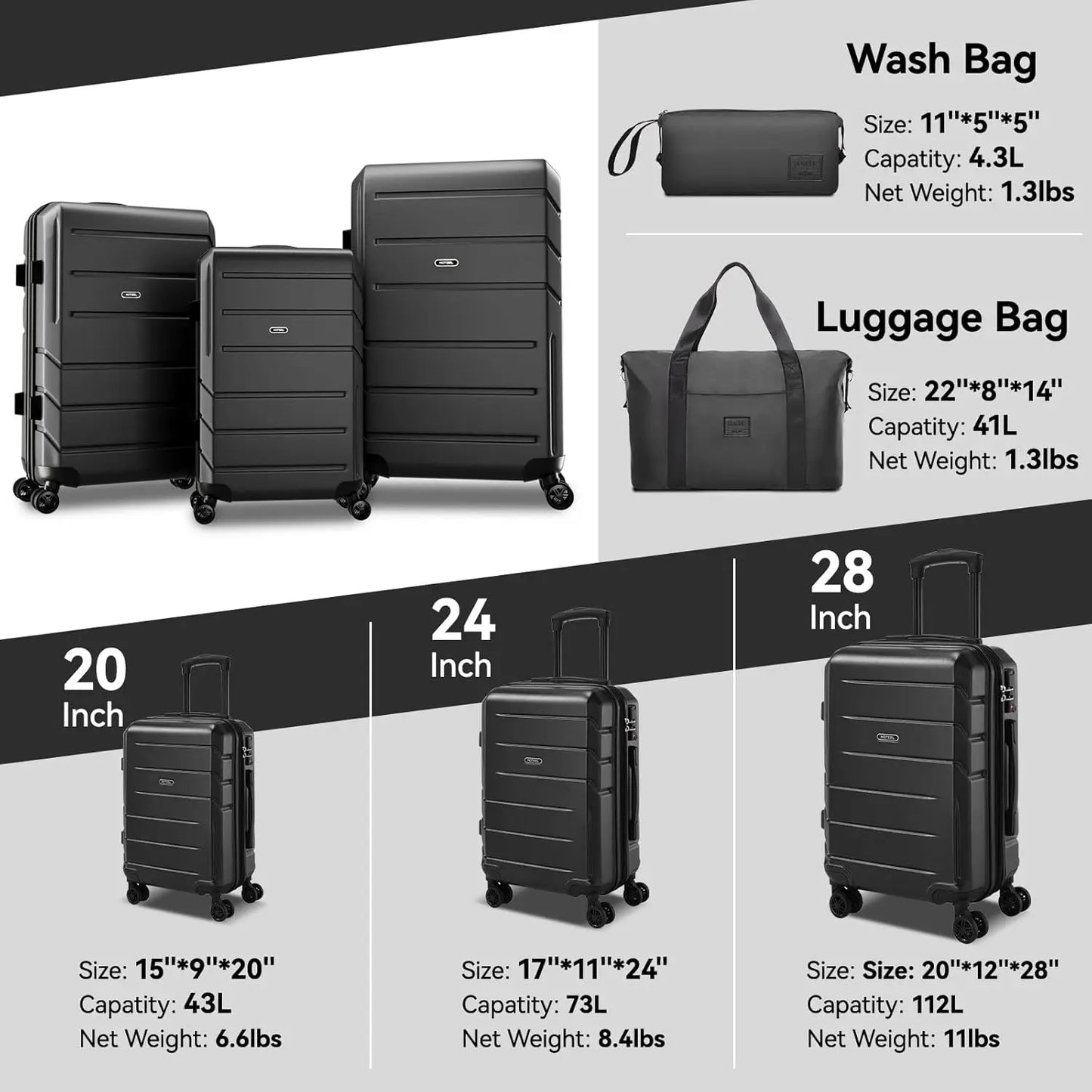 5PCS Luggage Set Expandable ABS+PC Hardshell