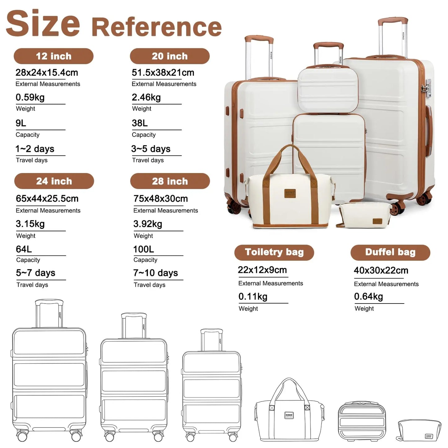 Kono Luxury 6-Piece Luggage Collection - Hardshell