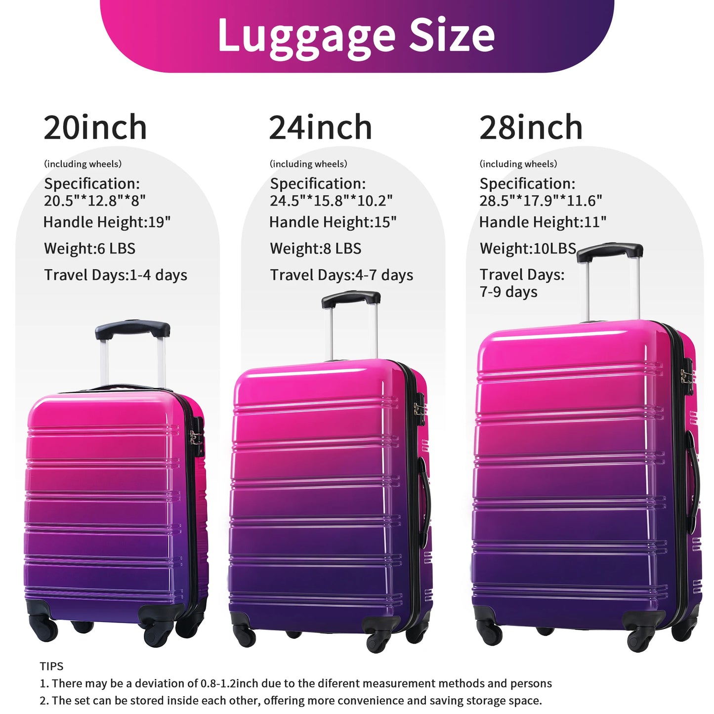 Hardshell Luggage Set Gradient Color Expandable Suitcase