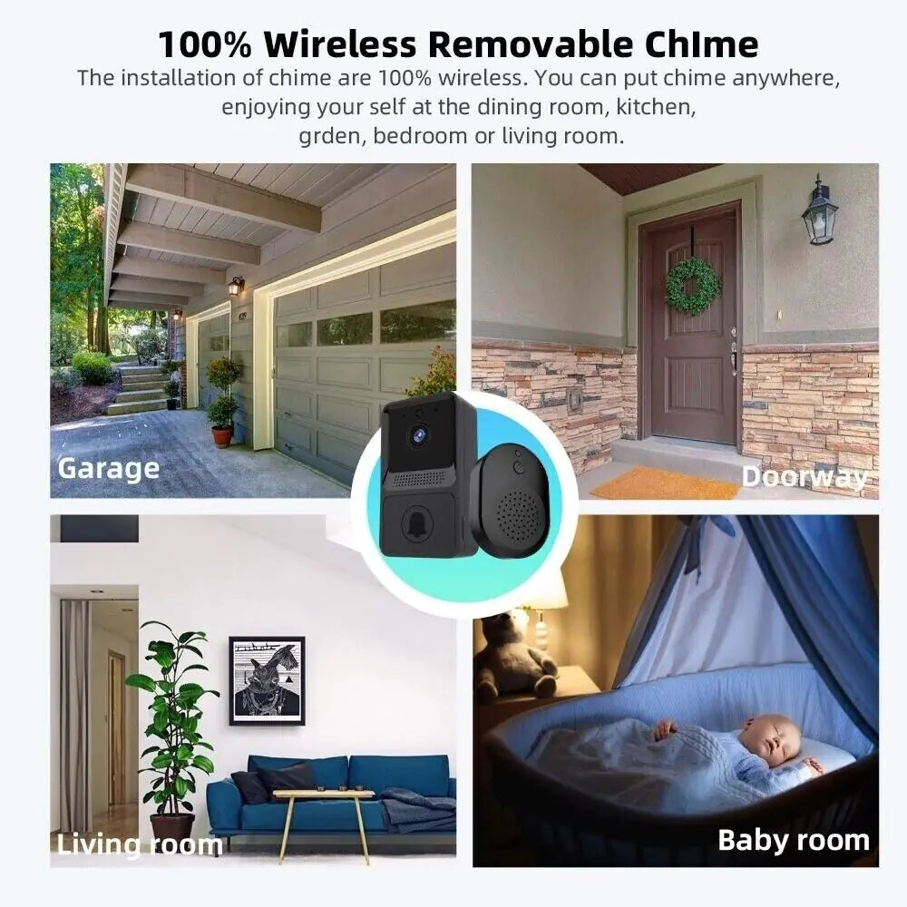 Smart WiFi Video Doorbell Camera with Chime – Wireless, 2-Way Audio, Night Vision