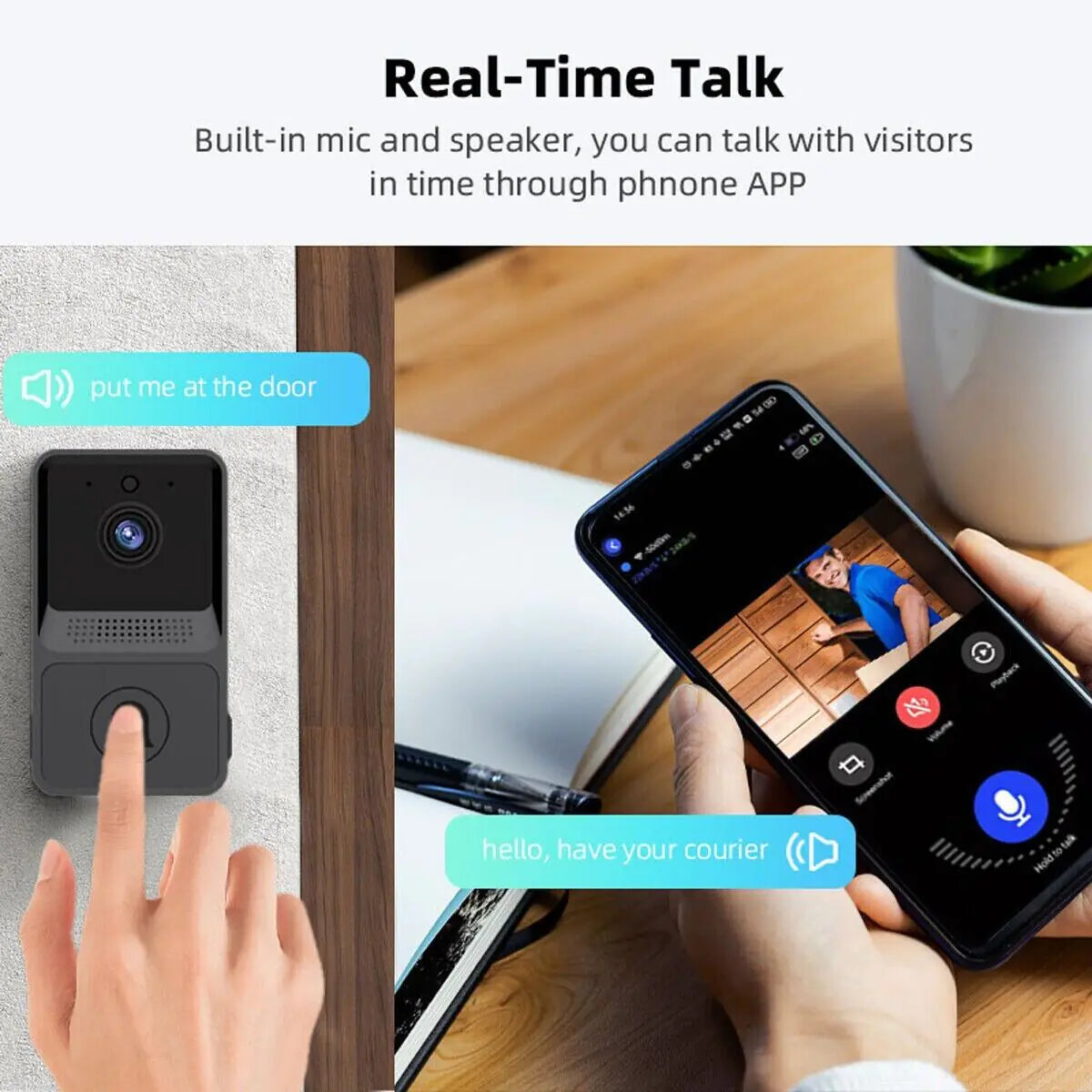 Smart WiFi Video Doorbell Camera with Chime – Wireless, 2-Way Audio, Night Vision