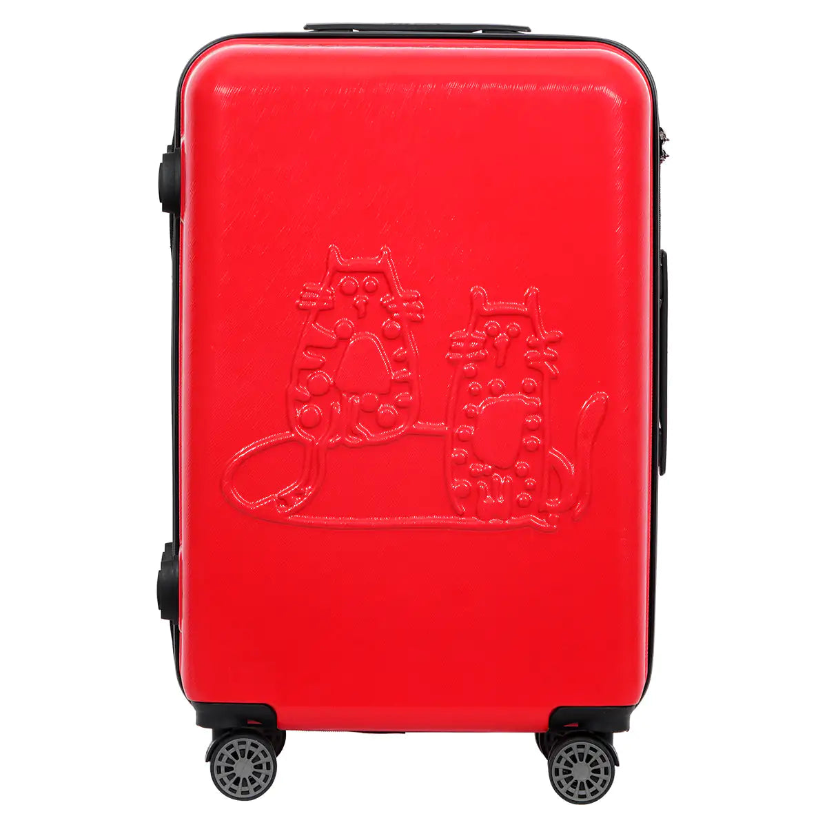 Red suitcase with embossed design on a white background