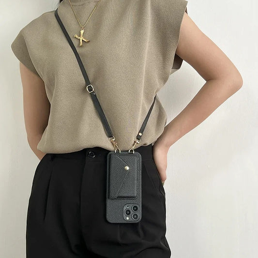 Lanyard Leather Wallet Phone Case