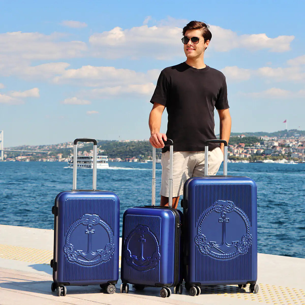 Biggdesign Ocean Hardshell Spinner Luggage Set, Navy Blue, 3 Piece - 23094500