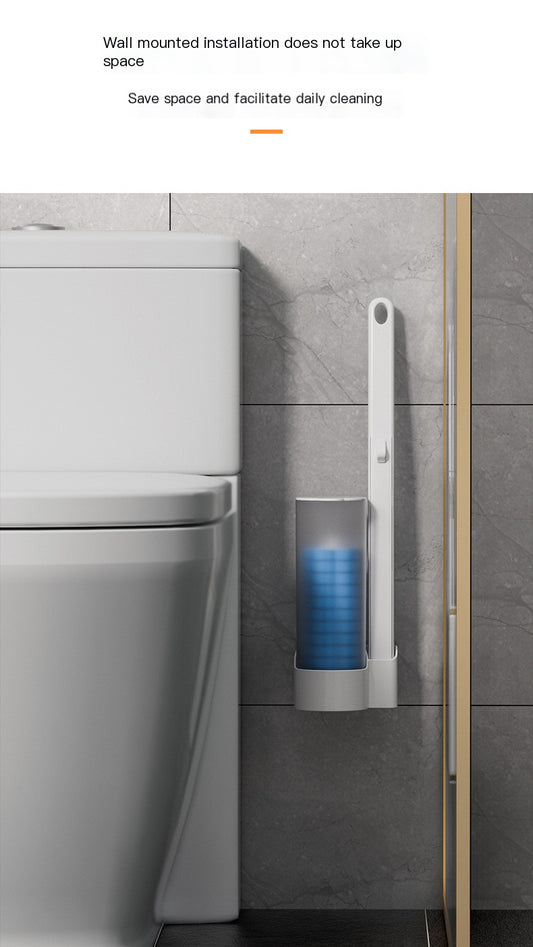 Wall-mounted disposable toilet brush set with white base
