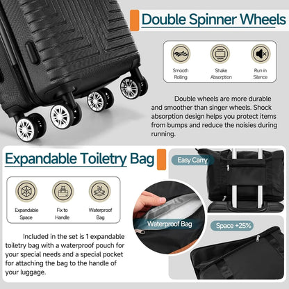 5 Piece Luggage Set with TSA Lock, Hardshell Suitcase