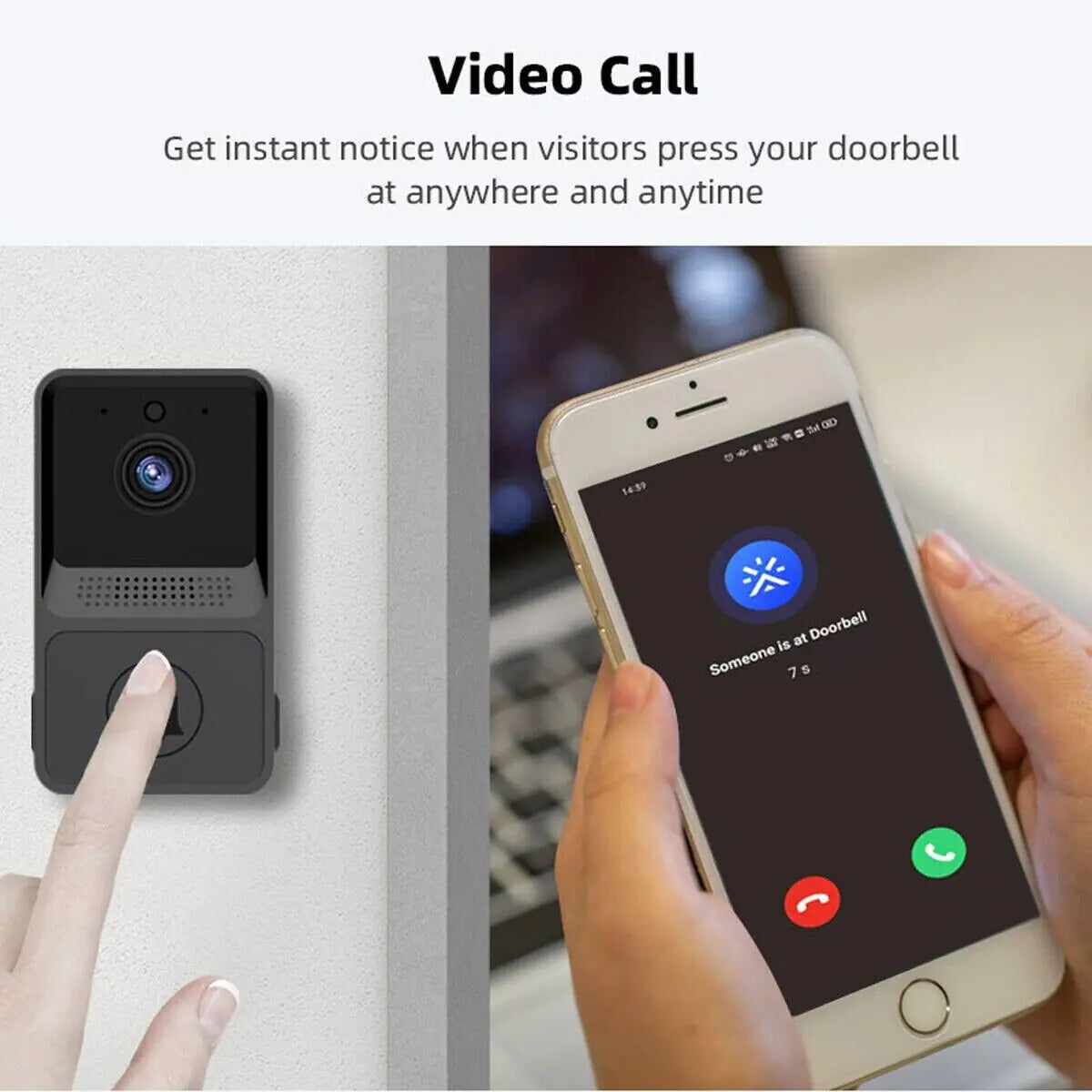 Smart WiFi Video Doorbell Camera with Chime – Wireless, 2-Way Audio, Night Vision