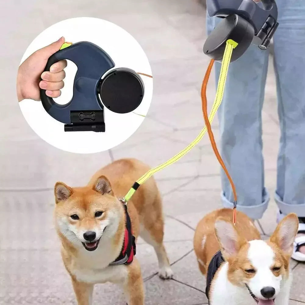 Dual retractable dog leash with ergonomic handle