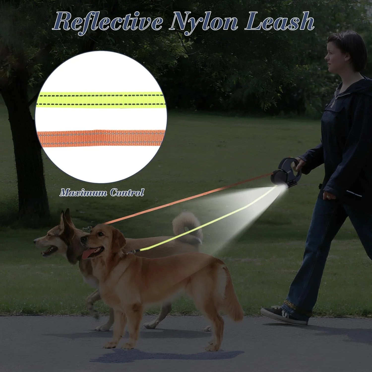 Dual Retractable Dog Leash for 2 Dogs – 360° Swivel, LED Light & Waste Bag Holder - Hot deals wave - 47941539