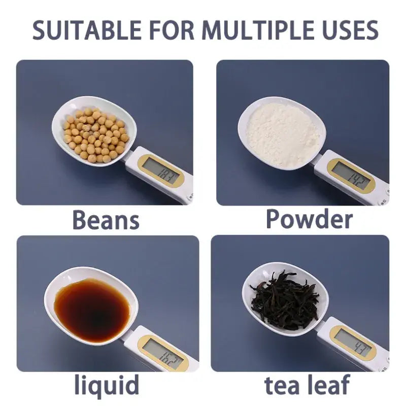 Close-up of measuring spoon scale displaying weight in grams