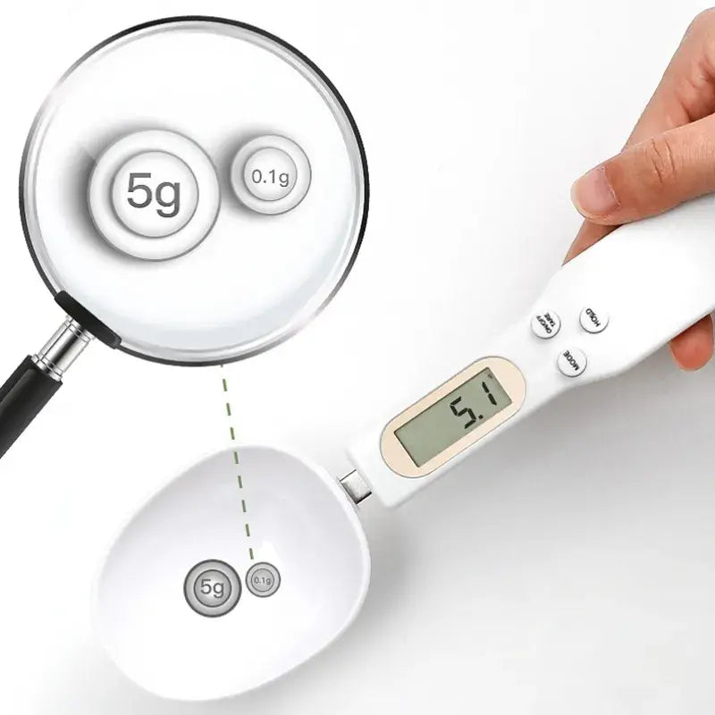 Electronic weighing spoon scale with digital display measuring kitchen ingredients