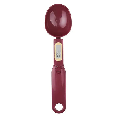 Spoon scale being used to measure baking powder on kitchen counter