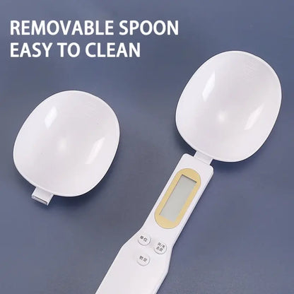 Side view of weighing spoon scale with removable measuring head