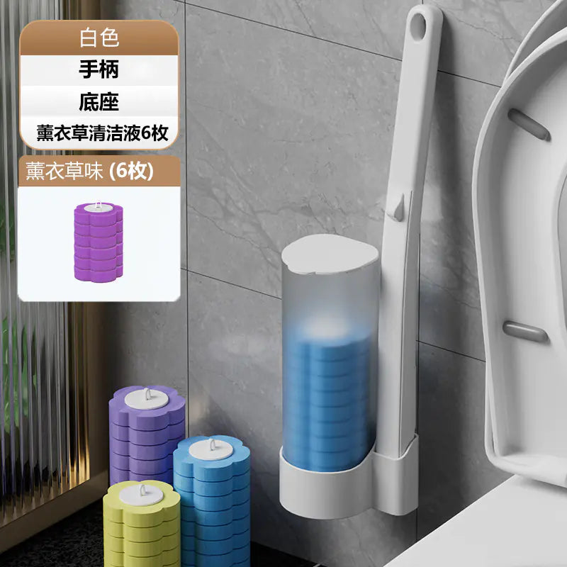 Set of toilet brush refills laid out on white background