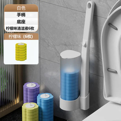 Sleek white toilet brush base with colorful heads