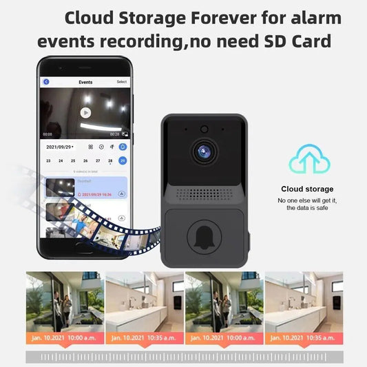 Wireless video doorbell installed on a home entrance