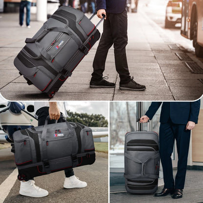 Rolling Duffel Bag with Wheels Handle,Drop Bottom Duffe