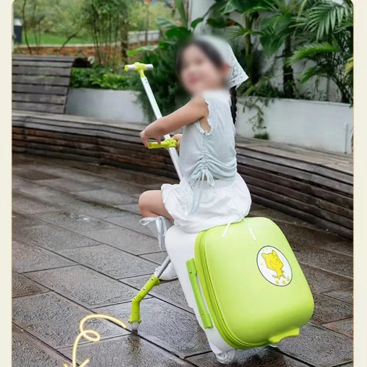 The suitcase can be ridden on and sat on