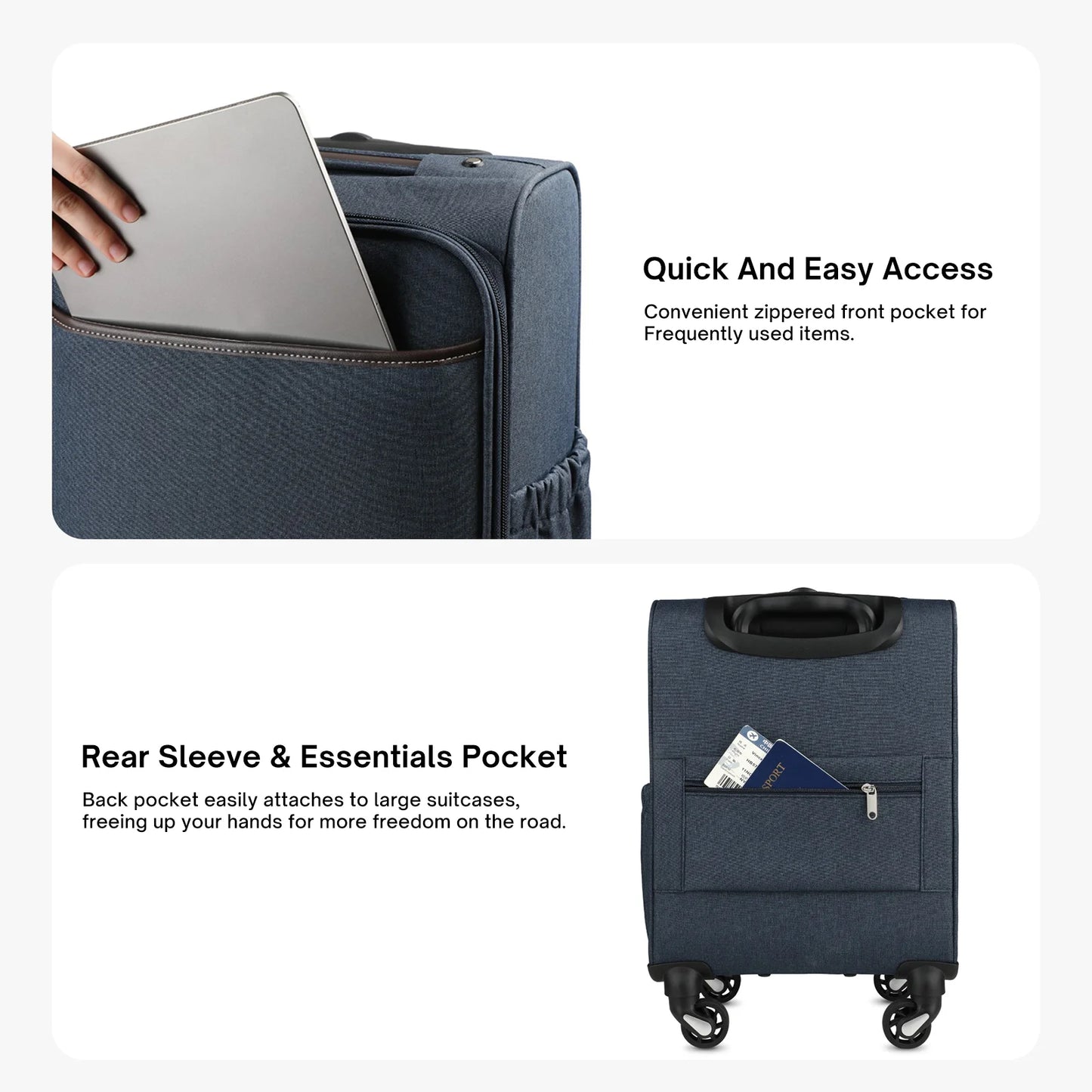Underseat Carry-on Luggage with Wheels Lightweight