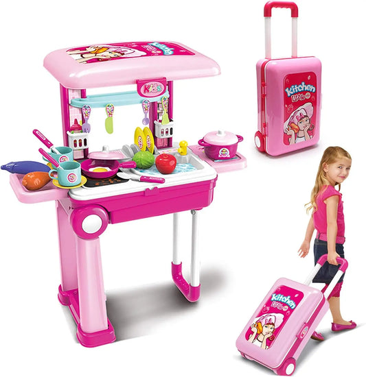 Pretend Play Kitchen Toy for Girls Travel Luggage