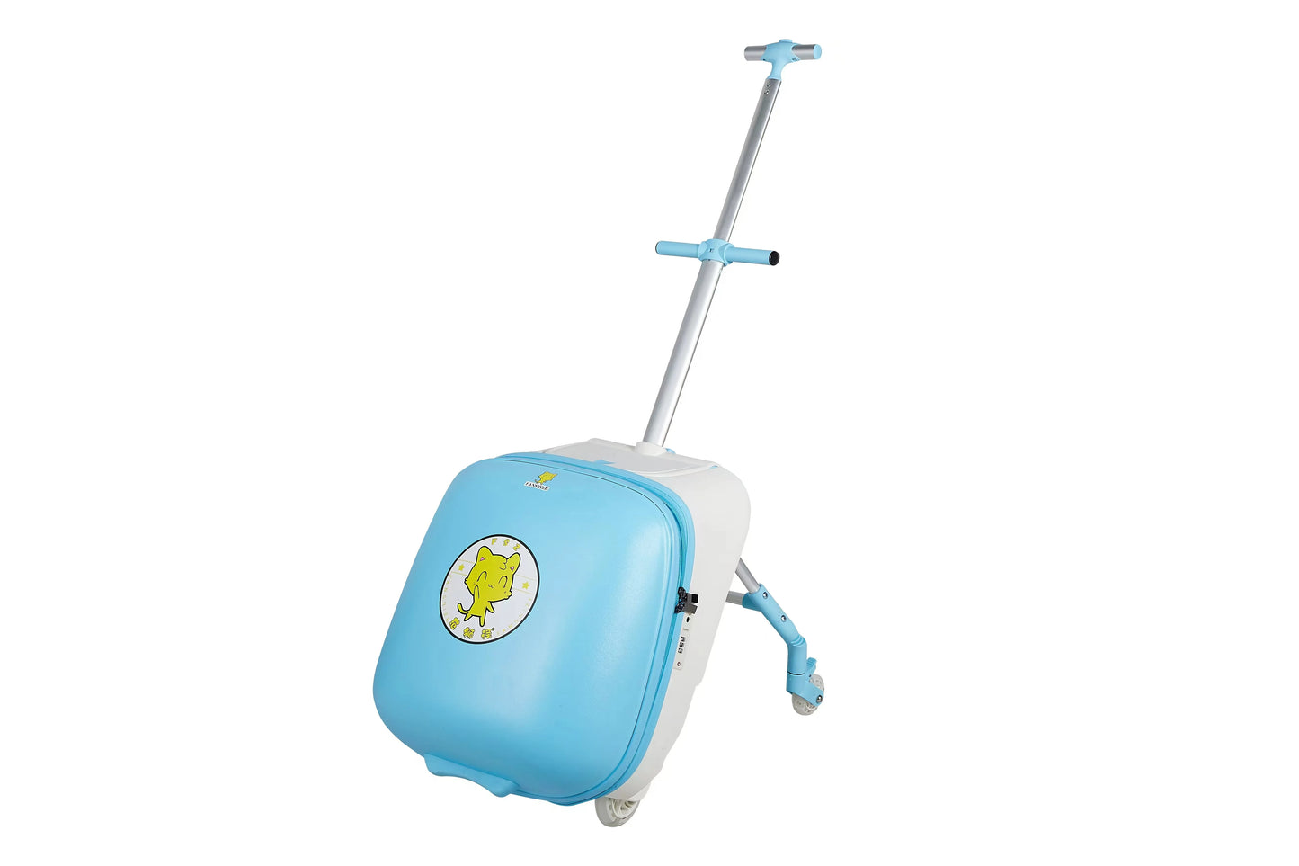 The suitcase can be ridden on and sat on