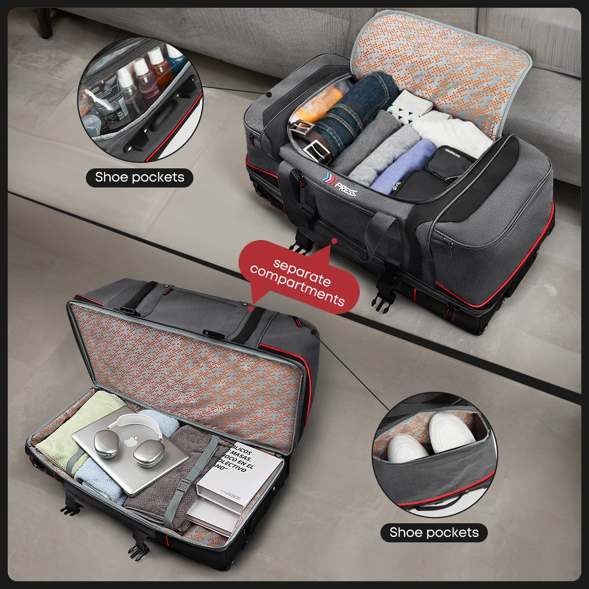 Rolling Duffel Bag with Wheels Handle,Drop Bottom Duffe