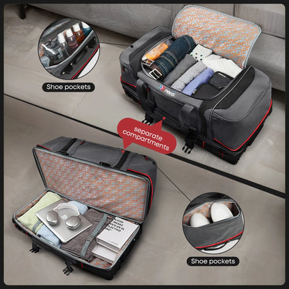 Rolling Duffel Bag with Wheels Handle,Drop Bottom Duffe