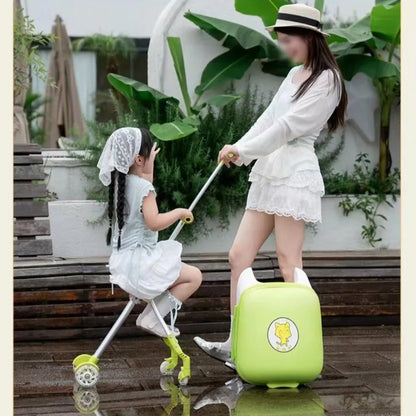 The suitcase can be ridden on and sat on