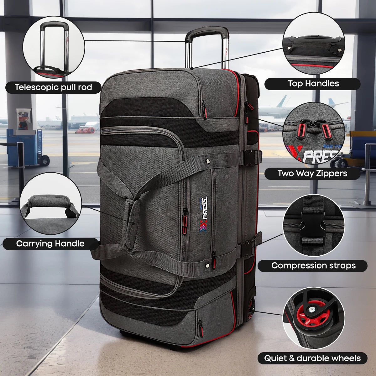 Rolling Duffel Bag with Wheels Handle,Drop Bottom Duffe