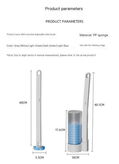 Wall-Mounted Disposable Toilet Brush Set with Refill Heads