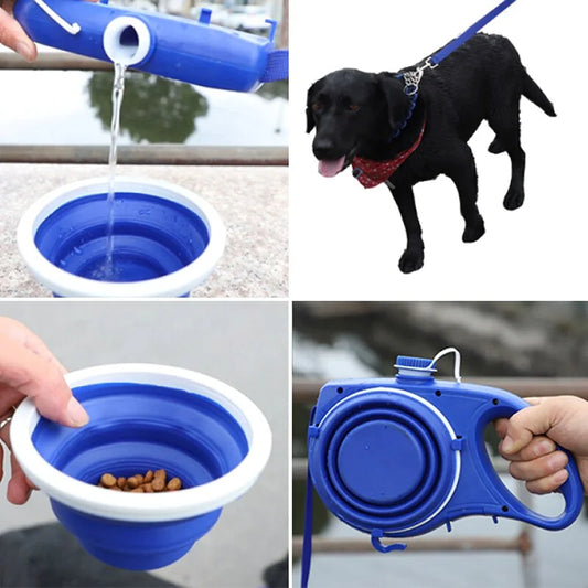 Dog leash with built-in water bottle and cup – blue color